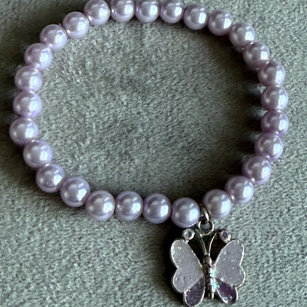Purple Beaded Bracelet with Butterfly Charm